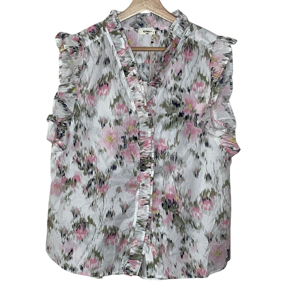 Dylan Womens Large Ruffle V-Neck Blouse Romantic Feminine Chic Top New